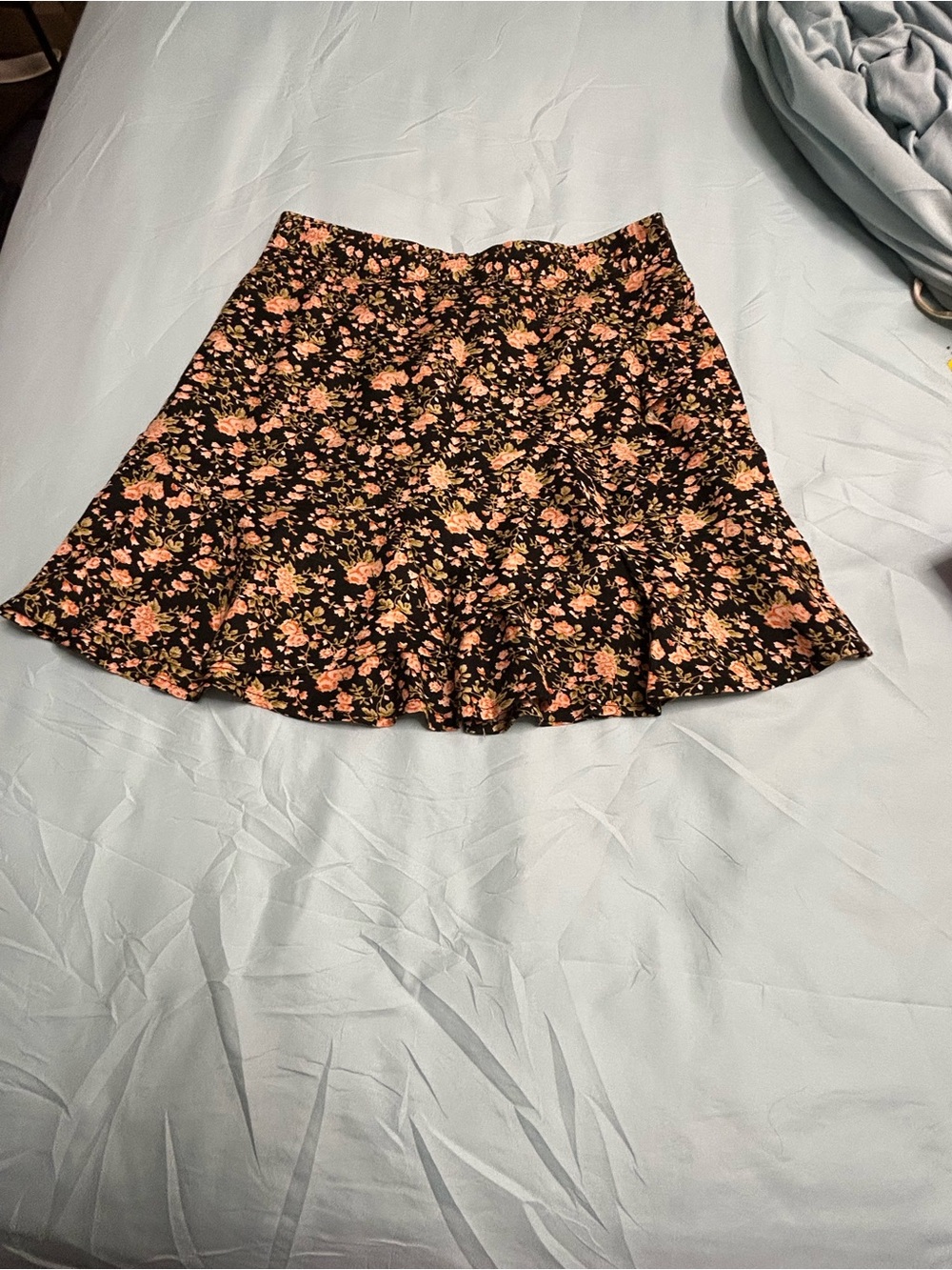 Floral A-Line Mini Skirt - Black with Pink & Peach Flowers